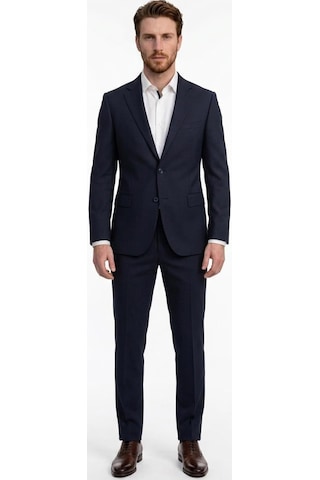 Uki Lacivert Comfort Fit , Mono Yaka, 2 Düğme Çift Yırtmaç Çizgili Klasik Takım Elbise