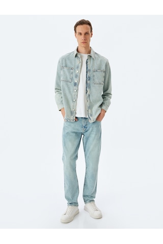 Koton Düğmeli Cep Detaylı Pamuklu Kot Gömlek Ceket Açık İndigo 5sam50011nd Açık İndigo