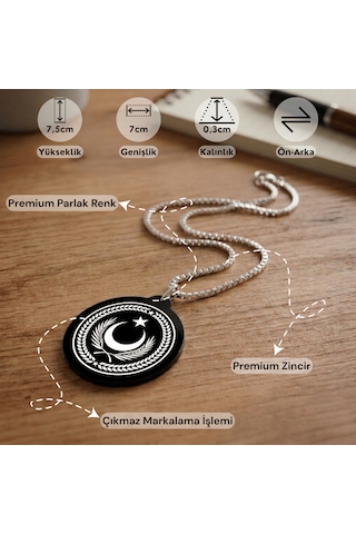 Ay Yıldız Bröve Çift Taraflı Dikiz Aynası Süsü - Premium Piano Black Pleksi Klipsli Zincirli Araç Aksesuarı