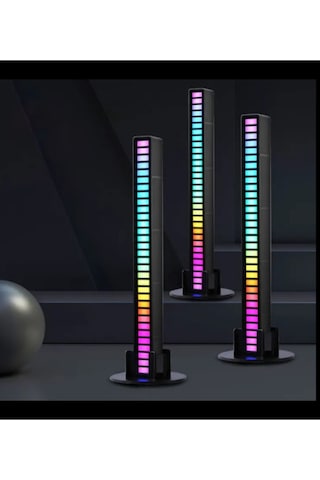 2'li Rgb Çubuk Müzik & Ses Animasyonlu Ekolayzer Şarjlı-taşınabilir Siyah 18cm 2 Adet Çok Renkli