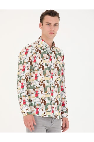 Pierre Cardin Erkek Haki Desenli Gömlek 50265034-vr027 Haki