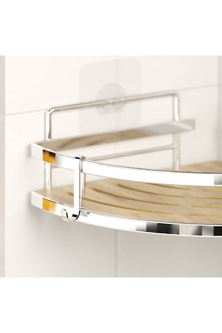 TEKNOTEL YAPIŞKANLI KANCALI 2 ADET BANYO KÖŞE RAFI KROM ST273H Krom