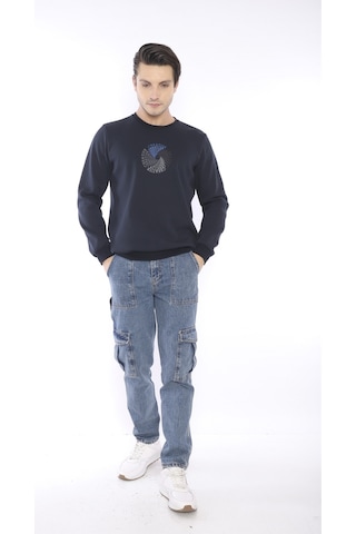 Escetic Erkek Spor Slimfit, Bisiklet Yaka Lacivert Sweatshirt-426 Lacivert