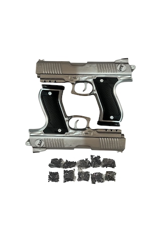 Boncuk Atan Tabanca 2 Adet Gri + 10 Paket Mermi Gri