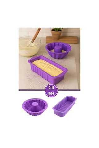 Silicolife 2 Li Silikon Kek Kalıbı Seti, Baton Kek Kalıbı Ve Burgu Kek Kalıbı Seti Yerli Üretim Lila Lila