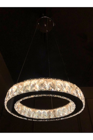 Modern Krom Sarkıt Kristal Taşlı Power Led Kumandalı 3 Renk Avize