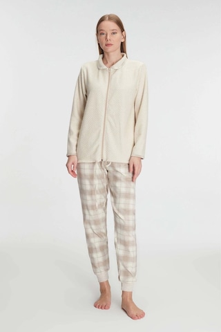 Fermuarlı Uzun Kol Sweatshirt Pantolon Takım Viskon Ve Pamuklu Pijama Takımı Ten