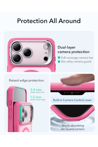 Esr Apple Uyumlu iPhone 17 Pro Max Classic Hybrid Magsafe Standlı Kılıf - Kamera Kontrol Buton - Pembe Pembe