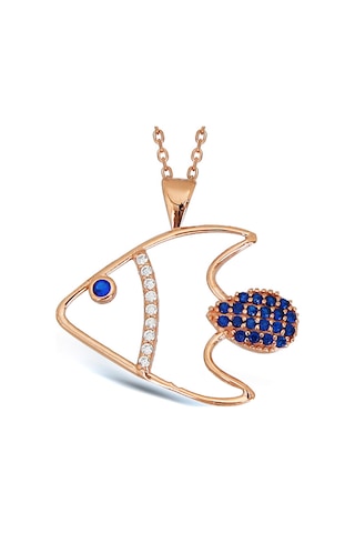 Kadın Zirkon Taşlı Gümüş Balık Kolye N102901 Rose Gold