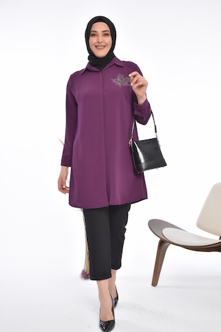 Kadın Büyük Beden Yaprak Baskılı Gömlek Tunik 001