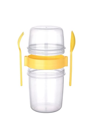 Çift Hazneli - Çatal Kaşıklı Portatif Müsli -atıştırmalık Kabı 50