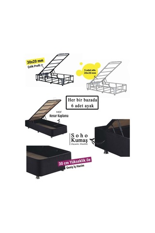 Nironyatak Niron Ela Baza Ve Başlık Seti 150X200 Cm Çift Kişilik Siyah Kumaş