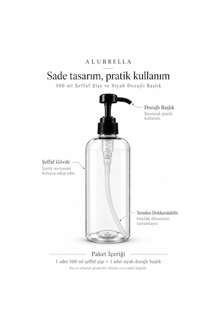 Dozajlı Basmalı Başlık Şeffaf Doldurulabilir Plastik Şişe 500 Ml Şeffaf - Amber