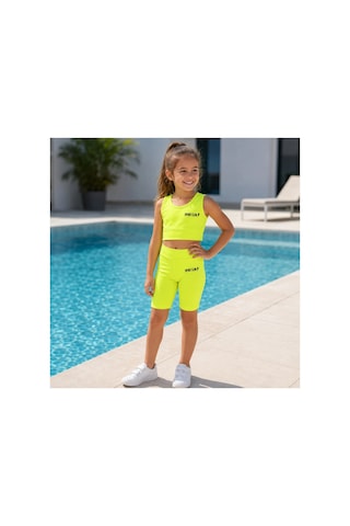 Rony Pony Kids Kız Çocuk Neon Sarı Crop Üst Ve Uzun Şortlu Mayo Takımı - 2 Parça