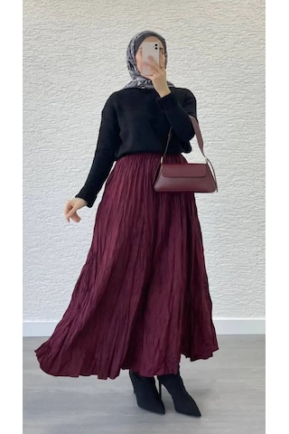 Bordo Crush Kırışık Uzun Etek Bordo Bordo Crush Kırışık Uzun Etek Bordo