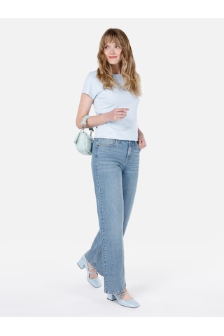 Colins Slim Fit Yuvarlak Yaka Düz Kadın Mavi Kısa Kol Tişört Cl1068567 Q1.v2 Lbl Açık Mavi