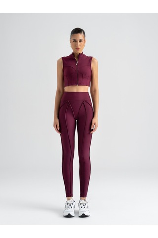 Dikişle Modellenmiş Spor Tayt Mürdüm