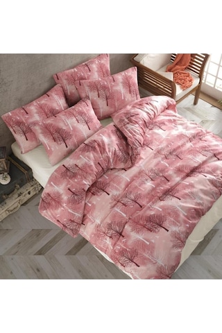 Lotus Home Ağaç Desenli Lüks Pamuklu Tek Kişilik Nevresim Takımı Seti Bordo