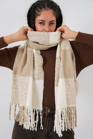 Kadın Yumuşak Dokulu Kalın Şal Atkı 15951 - Vizon Vizon