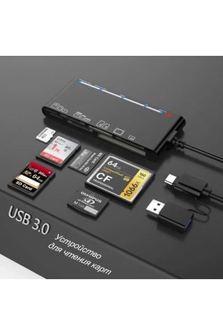 Gajeena Usb 3.0 Çok Fonksiyonlu Kart Okuyucu - Cf/xd/ms/sd/tf Kartları İçin Yedi Fonksiyonlu Usb Adaptörü
