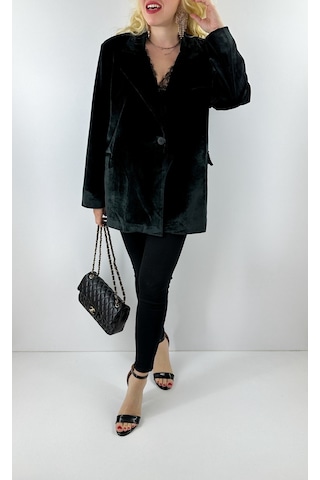 Modaonna Siyah Kadife Oversize Ceket Siyah