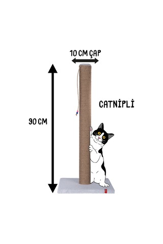 90cm Catnipli Kalın Borulu Dev Tırmalama Tahtası Gri