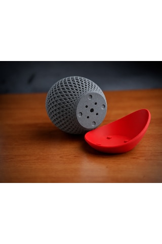 3d Baskı Küre Saksı - Kafes Dokulu İki Parçalı Dekoratif Saksı - Gri-kırmızı Belirtilmemis