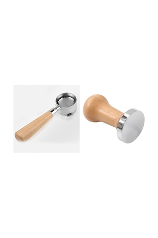 1 Adet Kahve Dipsiz Portafilter Sepeti Kahve Aksesuarları & 1 Adet Kahve Sabotajı Ahşap Saplı Öğütücü 51mm