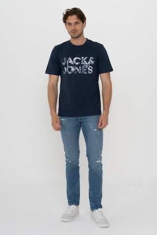 Jack & Jones 12215700 Techlogo Bisiklet Yaka Logolu Tisört Navy Blazer Lacivert