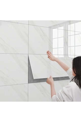 Periboia Beyaz Mermer Desenli Alüminyum Plastik Duvar Stickerı Karışık Renkli