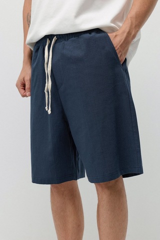Vamos Basic Oversize Keten Şort Lacivert