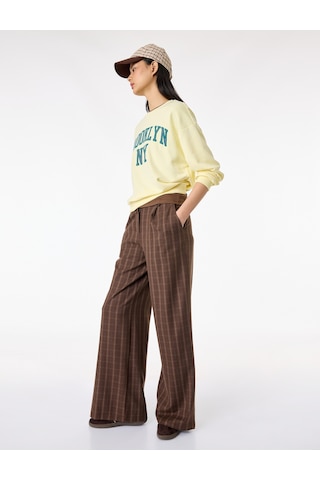 Koton Uzun Kollu Bisiklet Yaka Nakışlı Oversize Sweatshirt Sarı 6sal10415ık Sarı