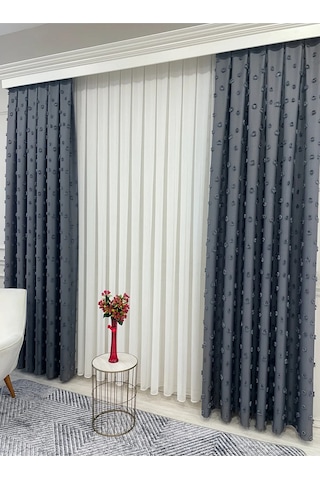 Brillant Carla Puffy Püsküllü Perde İstenilen Tüm Ölçülerde Koyu Gri Koyu Gri