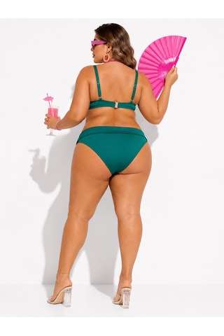 Büyük Beden Sabit Kaplı Telli Desenli Üst Bağcık Detaylı Yüksek Bel Kadın Bikini Takımı Yeşil