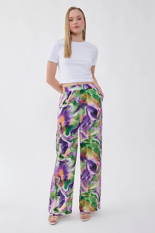 Vitrin Batik Desen Beli Lastikli Pantolon Mor