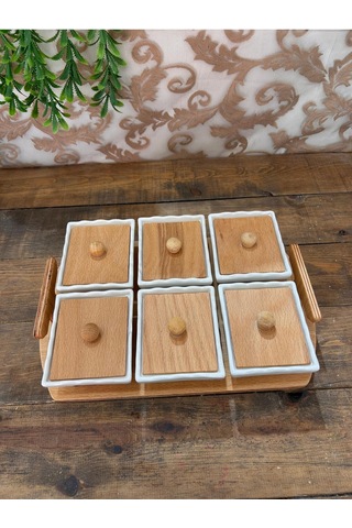 Ahşap Tepsili Kahvaltılık Kare 6 Lı