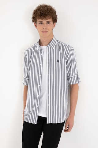 U.S. Polo Assn. Erkek Lacivert Çizgili Beyaz Gömlek 50306327-VR033