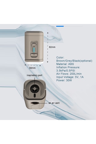 Mufunye Dış Mekan Usb Akıllı Hava Pompa - 200l/dak Inflasyon-deflasyon, Led Işık, 5 Uç, 1200mah Li-pol Batarya - Gri