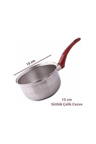 Paslanmaz Çelik Büyük Boy Sosluk Sütlük Cezve Koçerola 15 Cm
