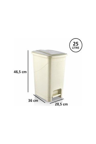 Omnipazar Srl-3029 Slim Pedallı Plastik Çöp Kovası İç Kovalı 25 Litre Bej