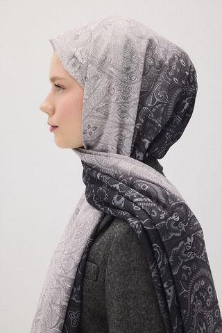 Mirsoy Scarf Eftelya Pamuk Etnik Desen Şal Gri