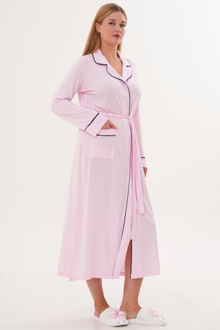 Mecit Pijama Mecit 6333 Pembe Kadın Sabahlıklı Boydan Düğmeli Pijama Takımı Pembe