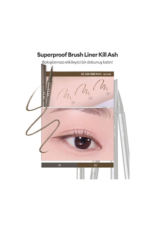 İnce Mikrofiber Fırça Uçlu, Sabitlenen Eyeliner Clıo Superproof Brush Liner Kill Ash 002 Ash Brown 002