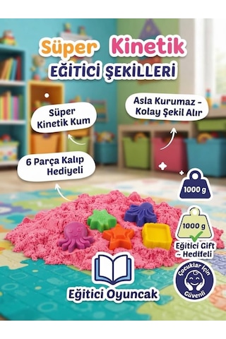 6 Kalıp Hediyeli Kinetik Oyun Kumu Kolay Temizlenen Parlak Kurumayan Güvenli Eğitici Oyuncak Kum Pembe