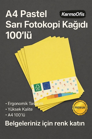 A4 Pastel Sarı Fotokopi Kağıdı 100 Lü Renkli Yazıcı Kağıdı
