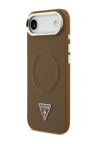 Apple Uyumlu iPhone 17 Air Kılıf Guess Lisanslı M-safeli Pu Deri Metal Kamera Çerçeve Üçgen Logo Kapak Kahverengi Kahverengi