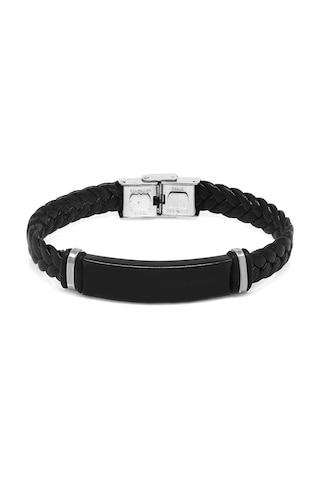 Kişiye Özel İsim Yazılı Balık Sırtı Tasarım Çelik-deri Kombinli Erkek Bileklik Model-1 Siyah