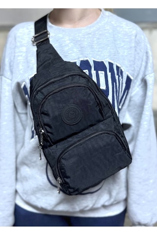 Su Geçirmez Kumaş Siyah Unisex Body Bag Çapraz Omuz Çantası Siyah