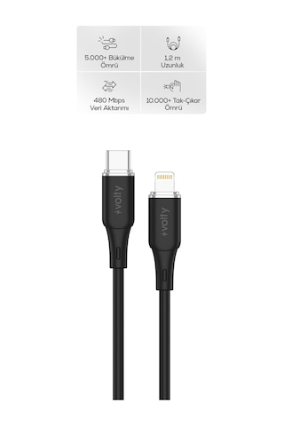 Type-c To Lightning İphone Şarj Kablosu 30w Pd Hızlı Şarj, 480mbps, 1.2m Siyah-v0207003