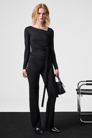 Grımelange Lorelıs Kadın Esnek Kumaşlı Geniş Paçalı Dikiş Detaylı Siyah Pantolon siyah